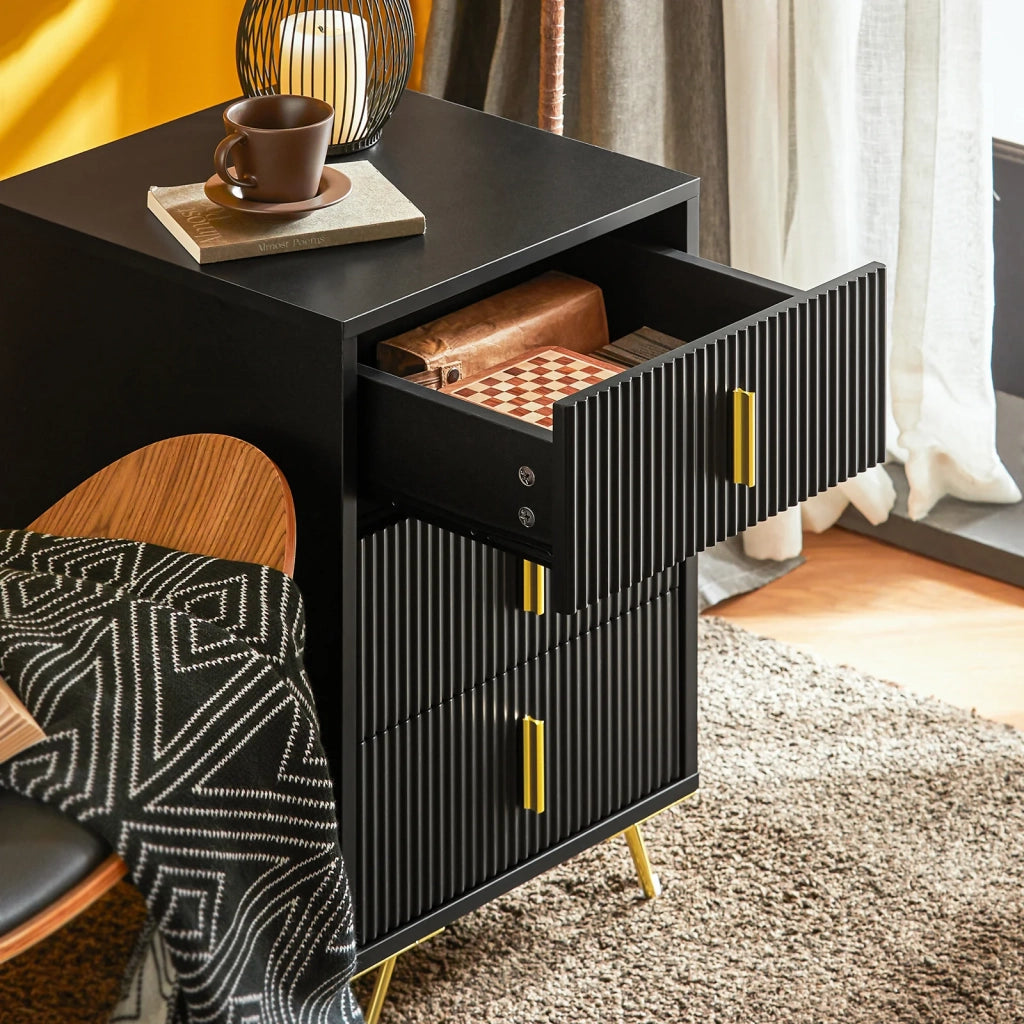 Comodini letto con cassetti Tavolino da salotto o soggiorno Tavolino telefono 40x40cm Nero 3 cassetti FBT115-L-SCH