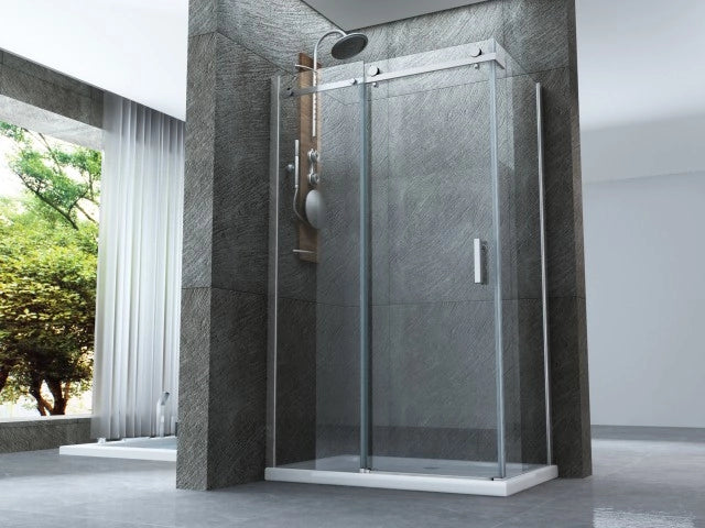 Box doccia scorrevole con anta fissa in cristallo 8mm H.195cm FLUIDA 90x100 cm,Flacone anticalcare escluso