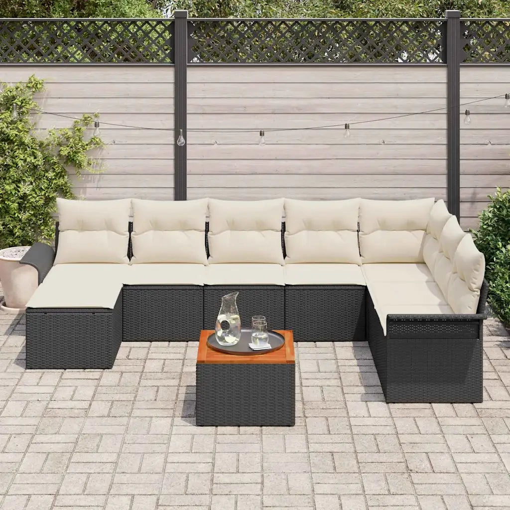 Set Divano da Giardino con cuscino 9 pcs Nero polyrattan 3347362