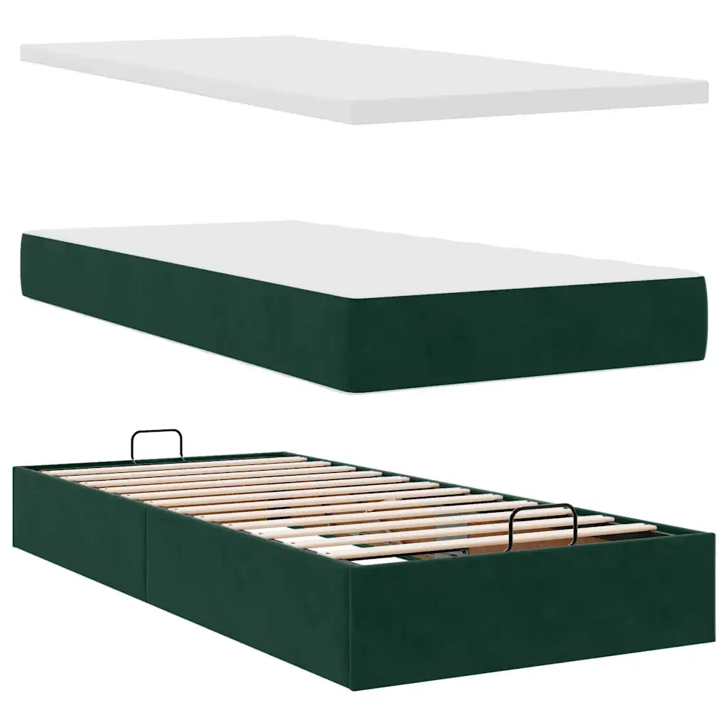 Pouf Letto con Materasso e LED Verde Scuro 80x200cm in Velluto 3312515