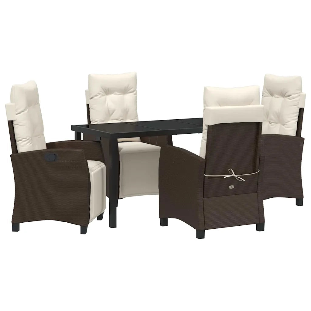 Set da Pranzo per Giardino con cuscino 5 pcs Marrone polyrattan