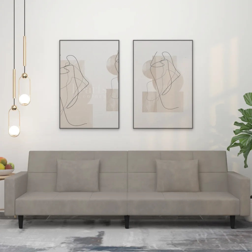 Divano letto | Sof¨¤ letto | Letto singolo a 2 Posti con 2 Cuscini Grigio Chiaro in Velluto