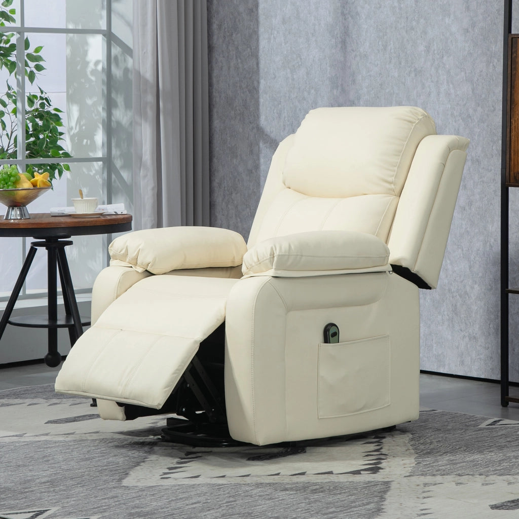 Poltrona Elettrica Reclinabile Alzapersona ¨C Minimal ¨C in Pelle, Bianco Crema