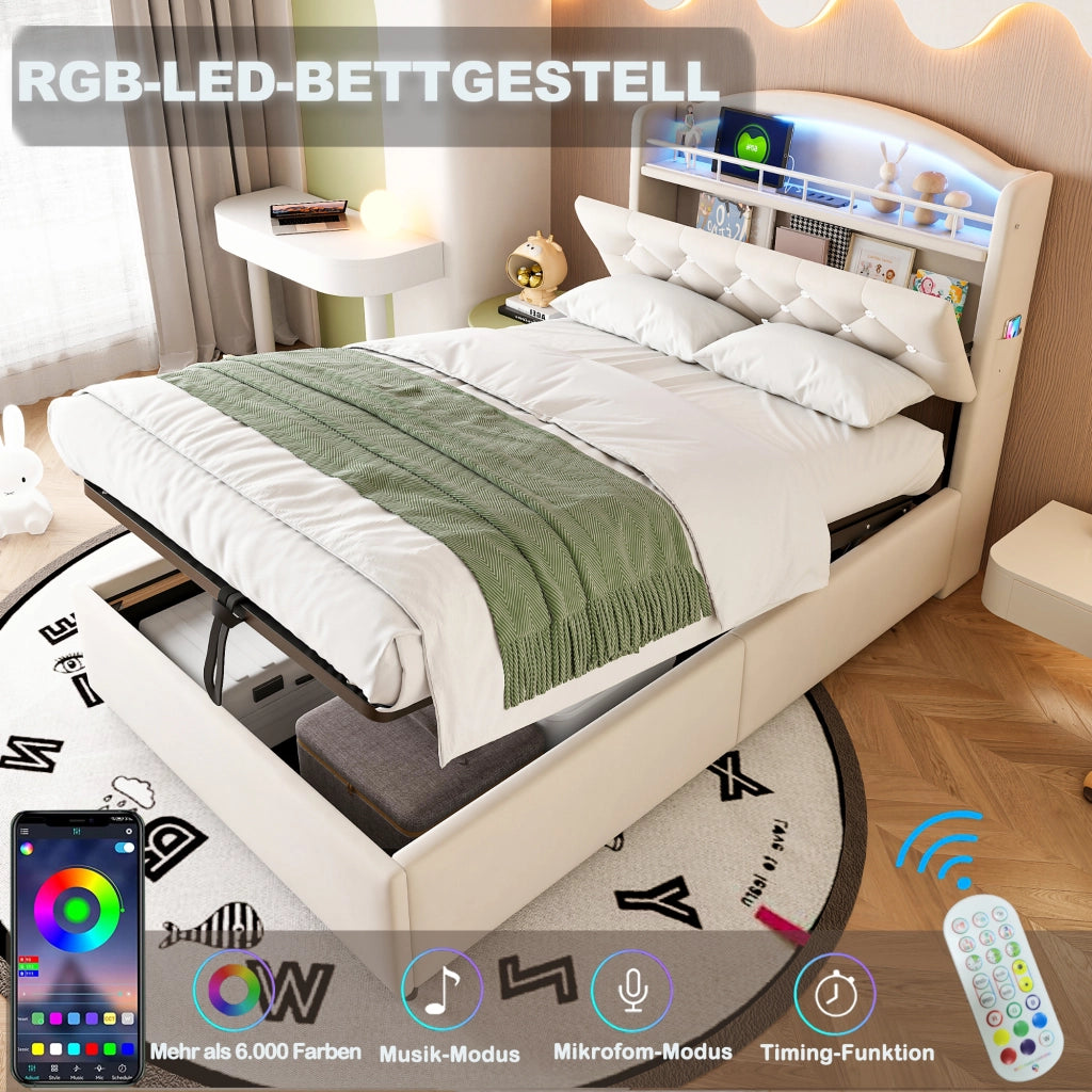 letto imbottito tessuto beige 90 x 200 cm