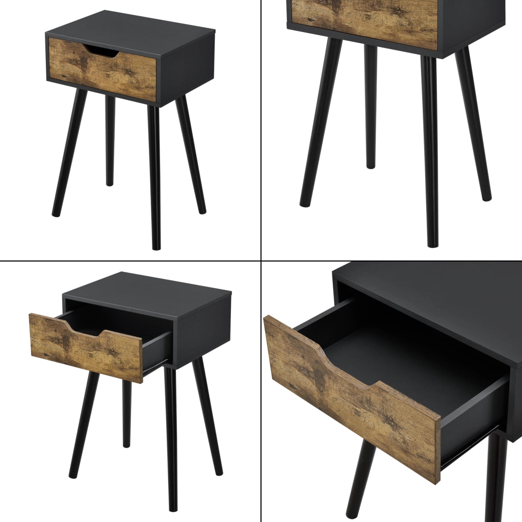 Comodino Östersund con Cassetto - Nero / Effetto Legno Scuro [en.casa]