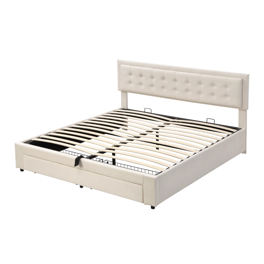 Letto contenitore – 160x200 cm – cassetti rete – velluto beige