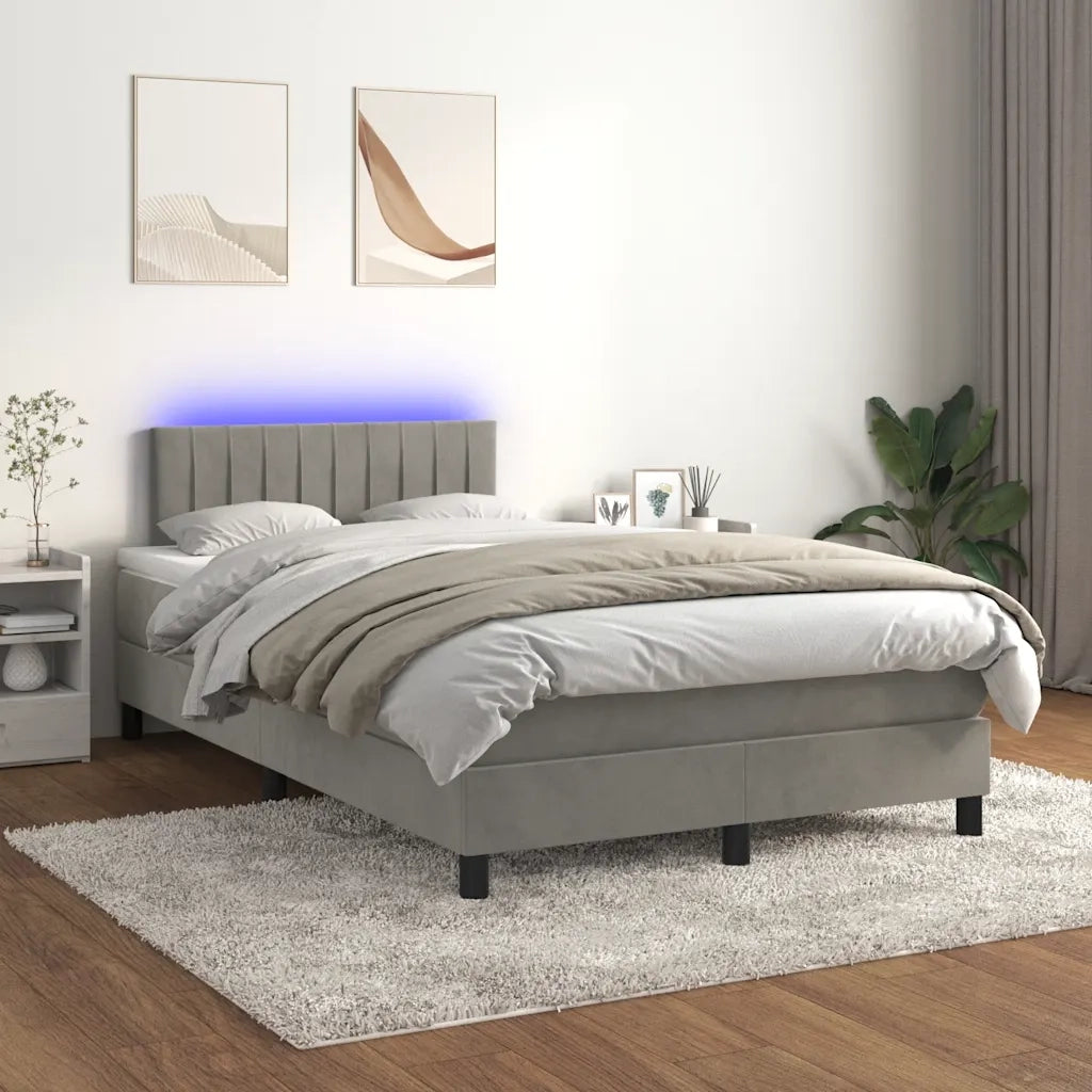 Letto a Molle con Materasso e LED Grigio Chiaro 120x190 cm Velluto