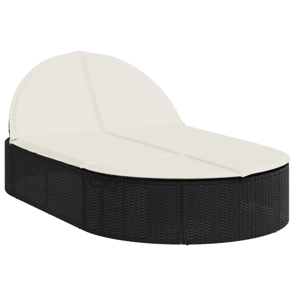Lettino Prendisole | Sdraio da giardino | Lettino da sole Doppio con Cuscini Nero in Polyrattan