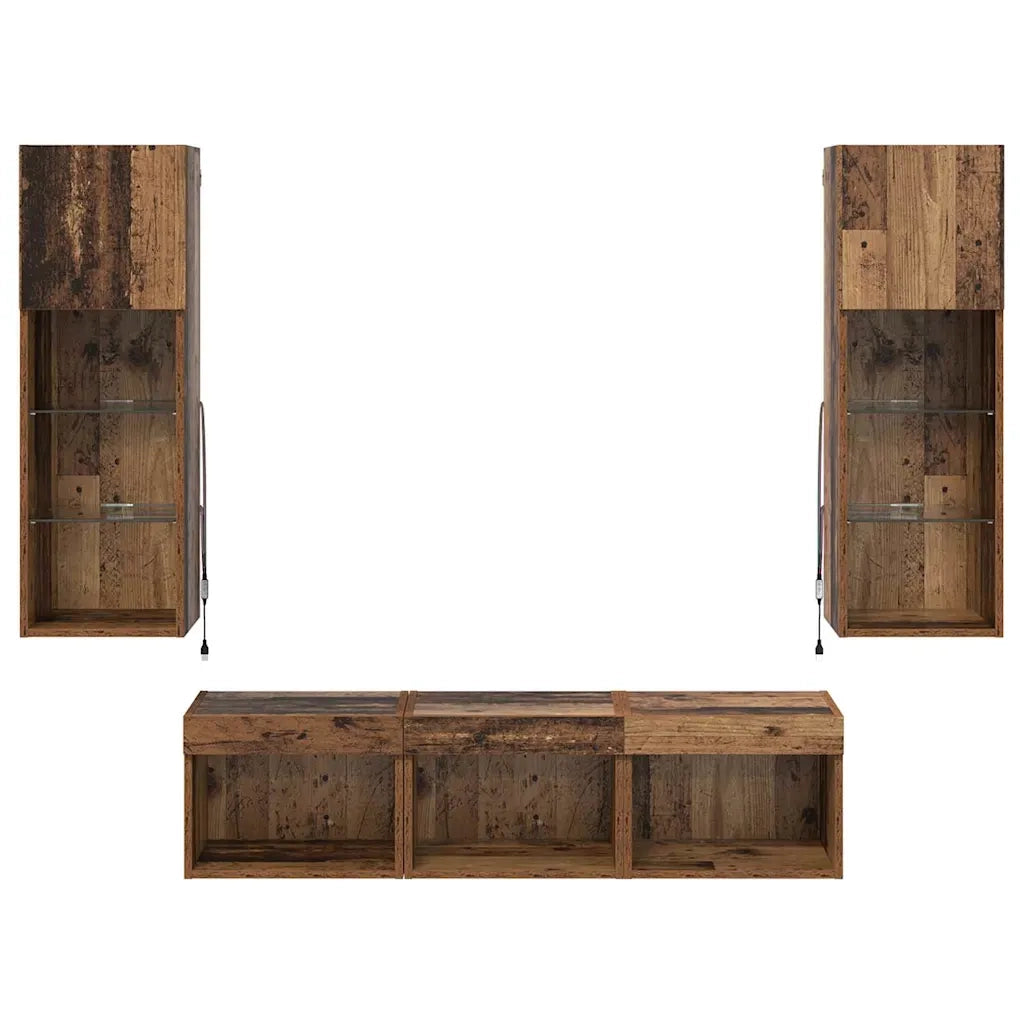 Unit¨¤ per TV a Muro 5 pz | Armadietto TV | Mobile Porta TV Rovere Nero Legno multistrato