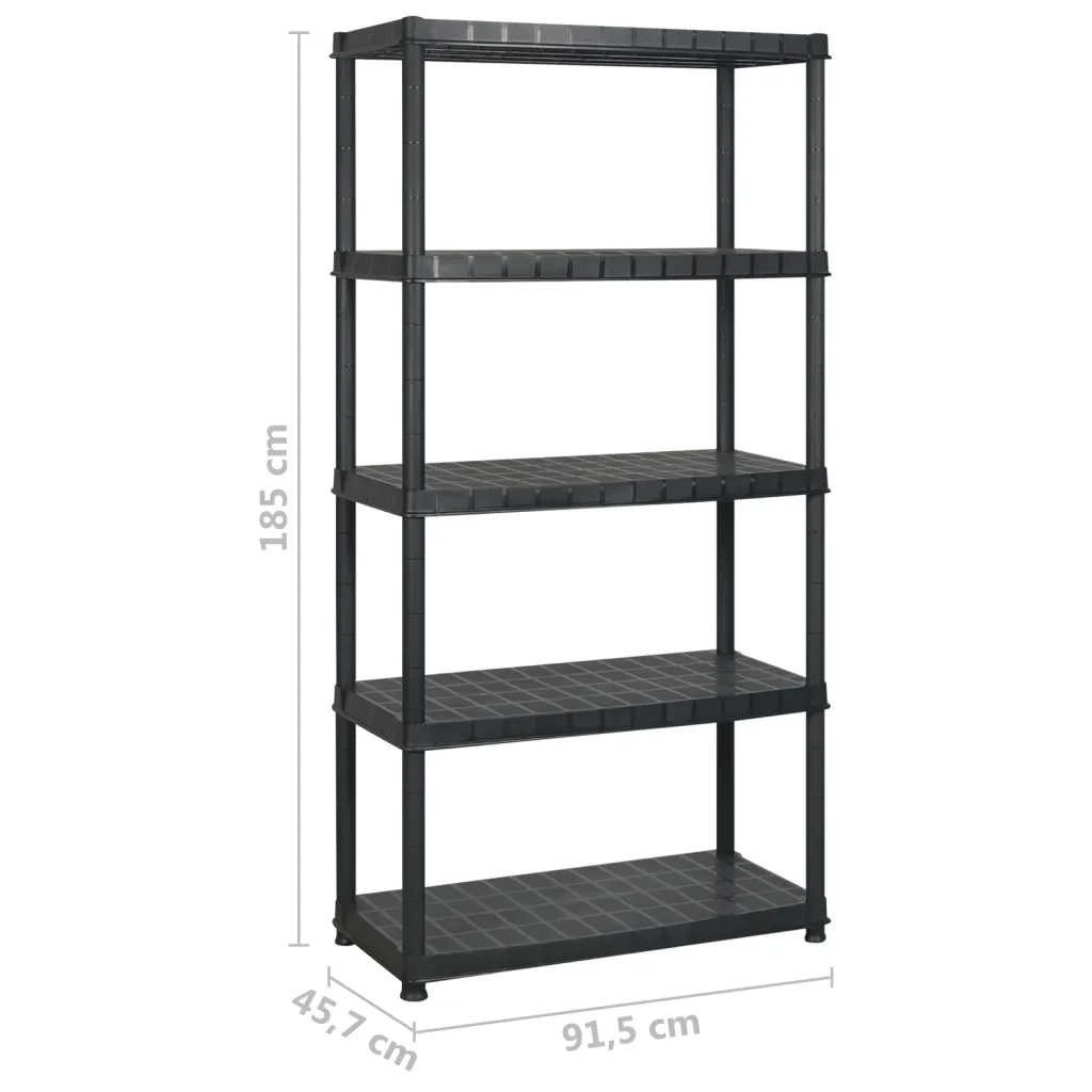 Scaffale a 5 Ripiani Nero 366x45,7x185 cm in Plastica 3059862