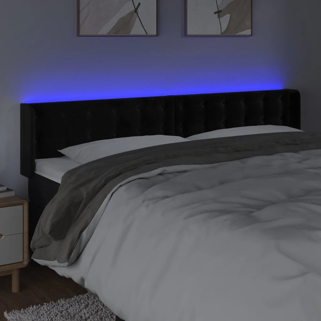 Testiera a LED Nera 183x16x78/88 cm in Velluto 3123732