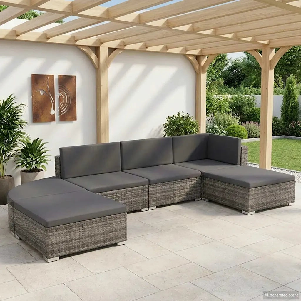 Set da Giardino 6 pz con Cuscini in Polyrattan Grigio 44432