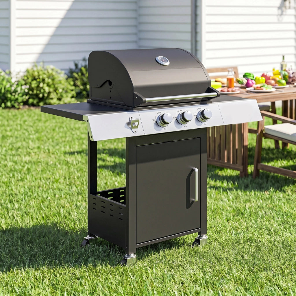 Barbecue a Gas 3 Bruciatori ¨C Minimal ¨C 109x50x109 cm Nero
