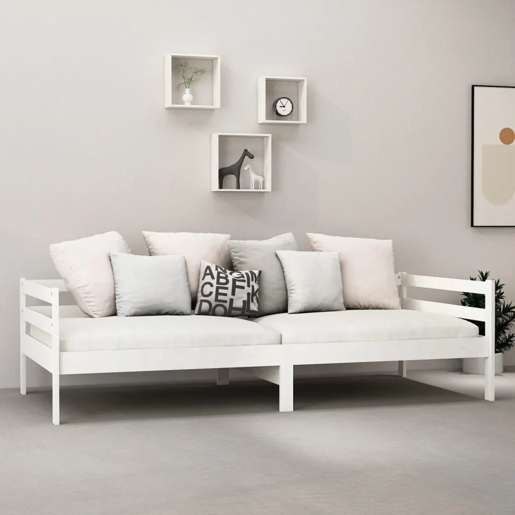 Divano Letto con Materasso 90x200 cm Bianco in Legno di Pino 3083560