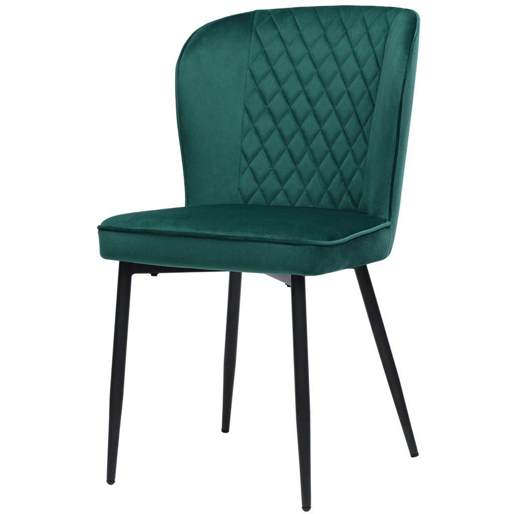 Sedia da pranzo moderna in velluto verde con struttura in metallo