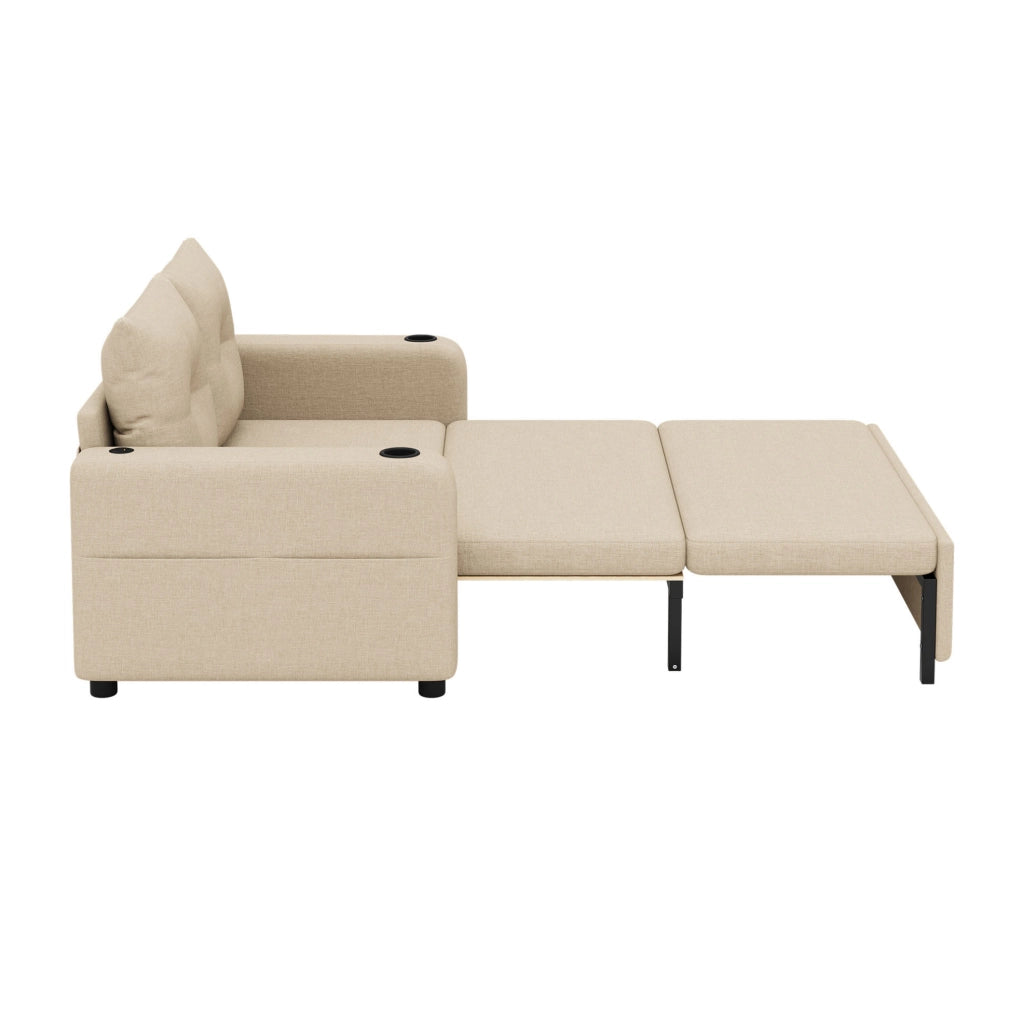 Divano letto 3 in 1 con porta bicchieri; USB e Type-C; 131x81x94 cm; beige