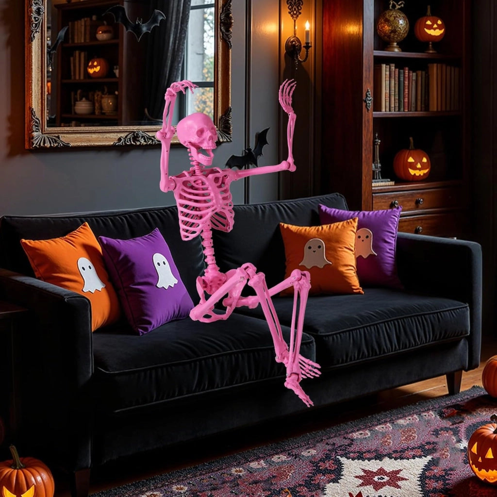 COSTWAY Scheletro di Halloween 160 cm, Scheletro Umano a Grandezza Naturale con Giuntura Mobile, Halloween Decorazione da Interno ed Esterno, per Giardino, Feste di Cimitero e Casa Infestata