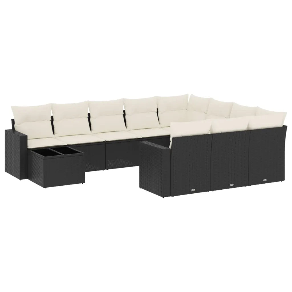 Set Divani da Giardino 11 pz con Cuscini in Polyrattan Nero 3251863