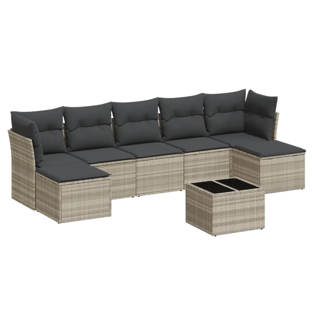 Set Divano da Giardino 8pz con Cuscini Grigio Chiaro Polyrattan