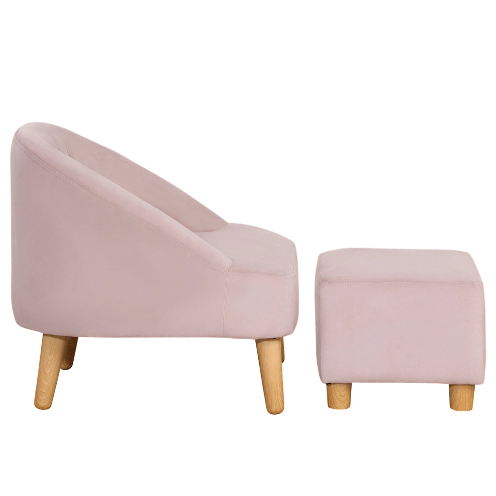 Poltrona con pouf per bambini 3-5 anni ¨C zephmum ¨C rosa velluto 51x51x50 cm