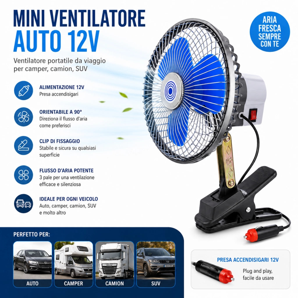Mini Ventilatore Auto 12V Accendisigari Con Pinza Camper SUV 2002505