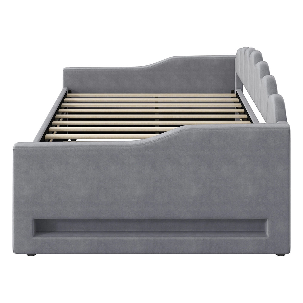Letto imbottito - Xylo - 140x200cm LED + letto a scomparsa, grigio