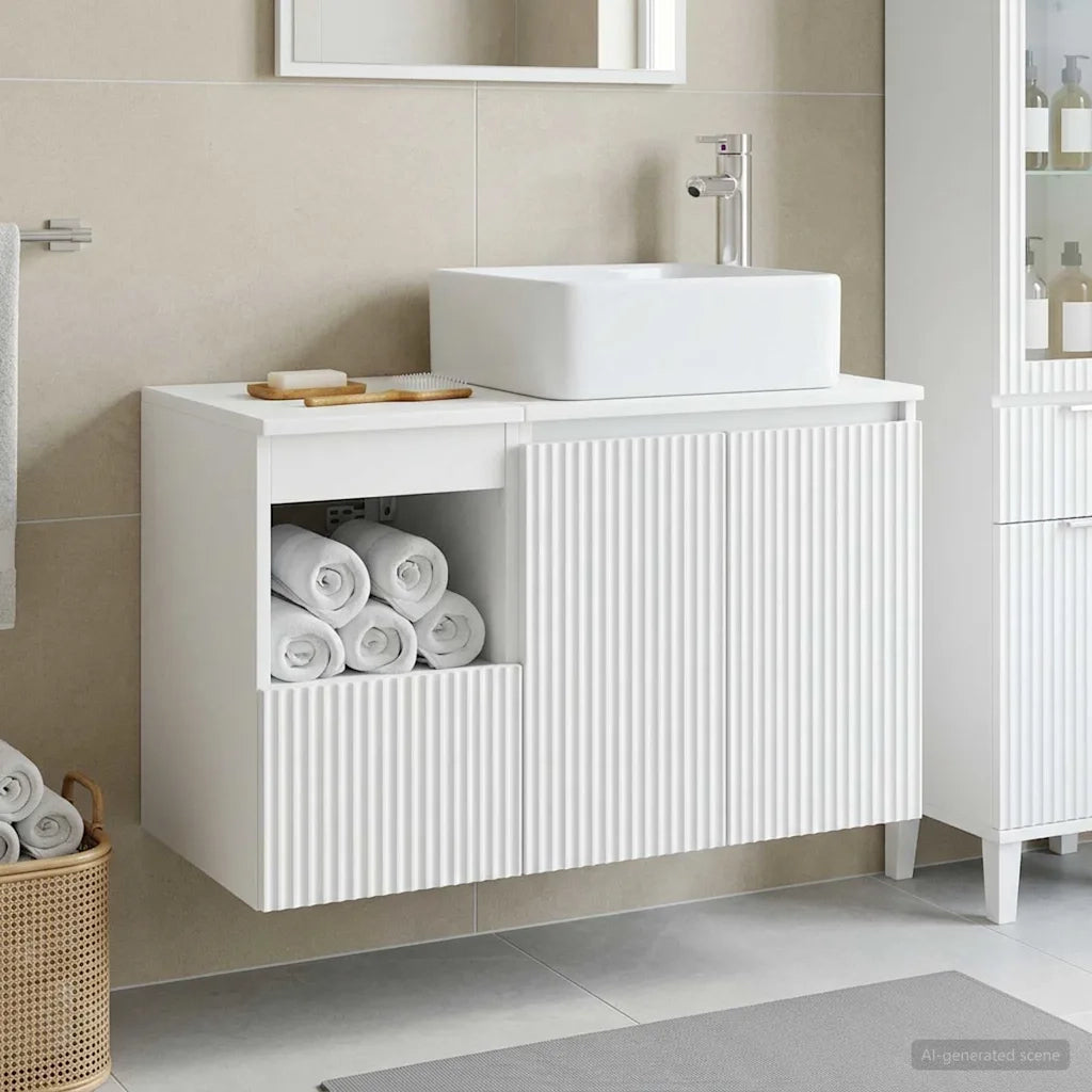 Set di mobili per il bagno 2 pz Bianco Legno ingegnerizzato 3404044
