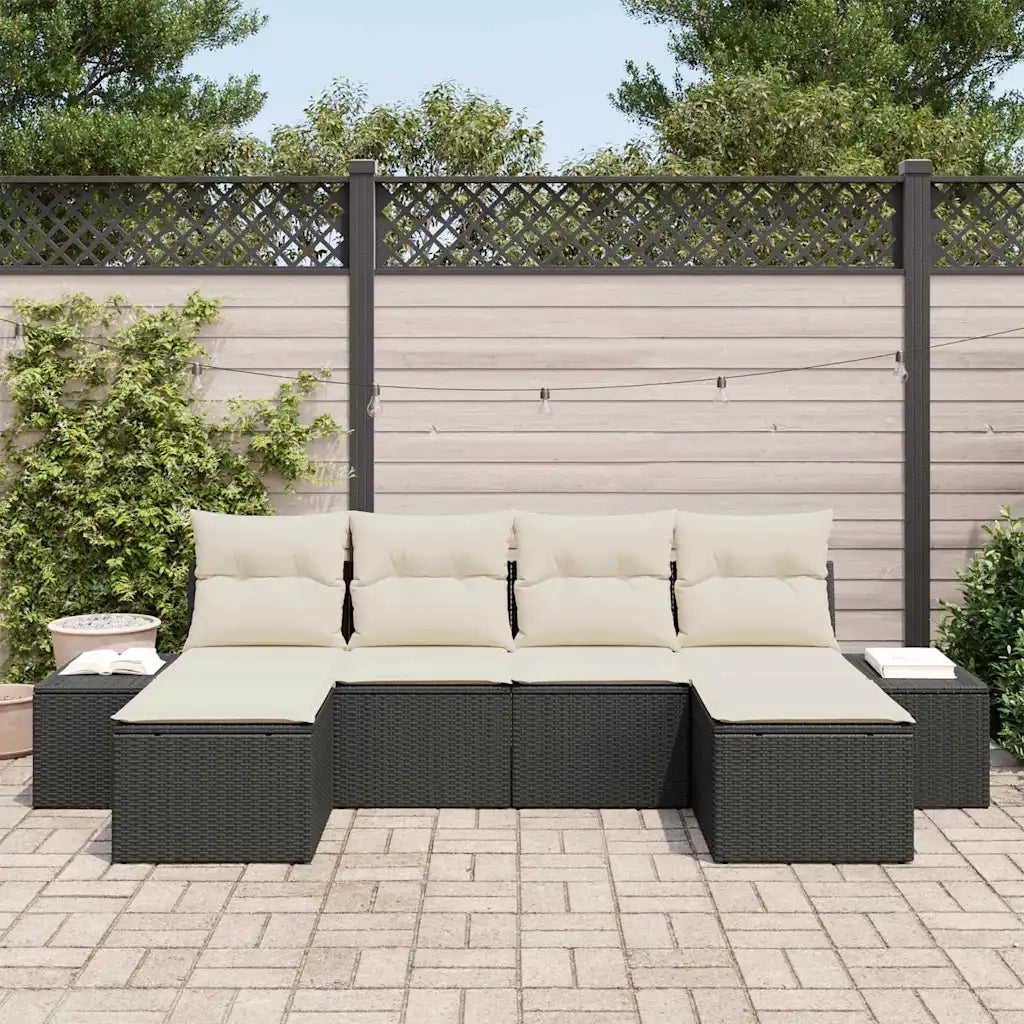 Set Divano da Giardino 4 pcs Nero e Crema polyrattan 3355836
