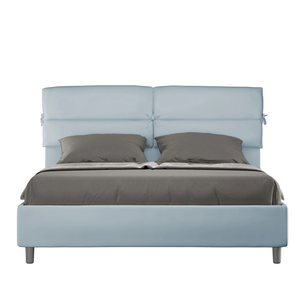 BS COM Letto matrimoniale con rete imbottito 160x210 microfibra azzurro