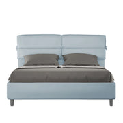 BS COM Letto matrimoniale con rete imbottito 160x210 microfibra azzurro