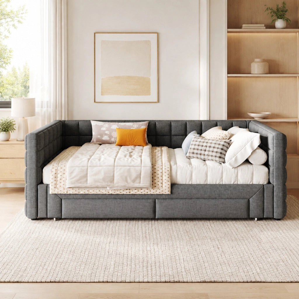 LETTO Divano Estraibile 90x200 cm Velluto Grigio con 2 cassetti