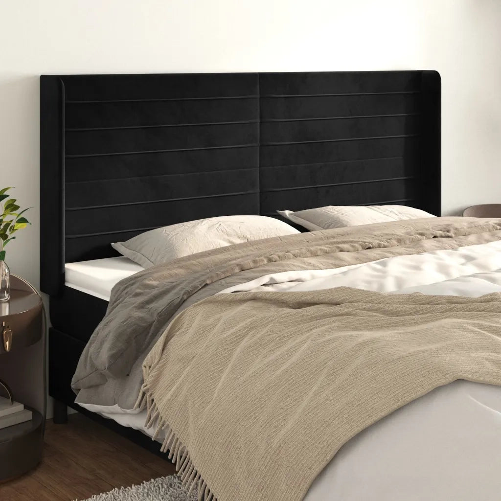 Testiera | Testata ad Orecchio Nera 163x16x118/128 cm in Velluto