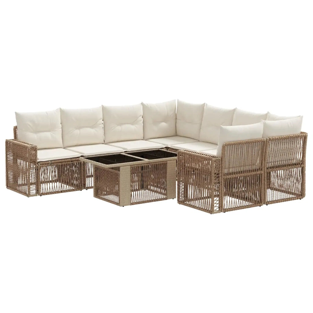 Set Divano da Giardino 9 pz Beige e Bianco Crema polyrattan 3436764