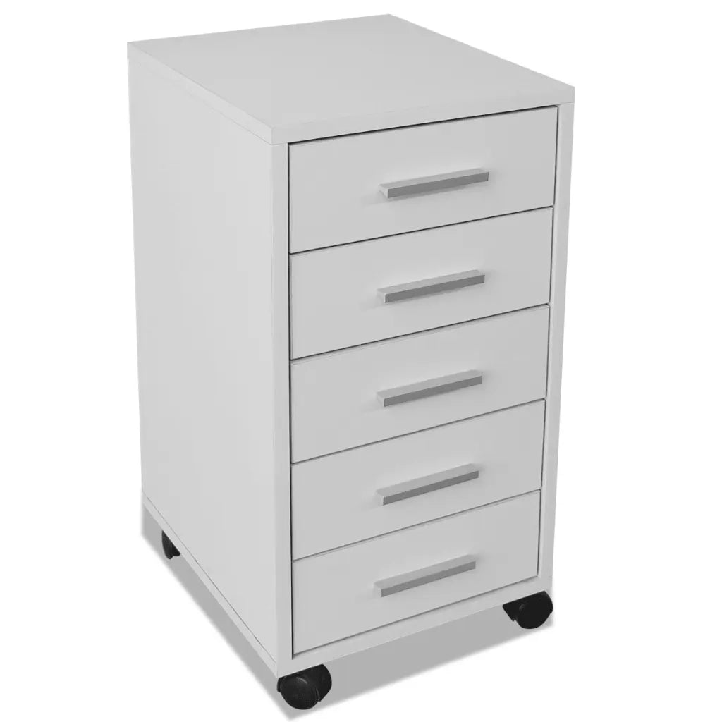Cassettiera da Ufficio con Rotelle 5 Cassetti Bianca 243064