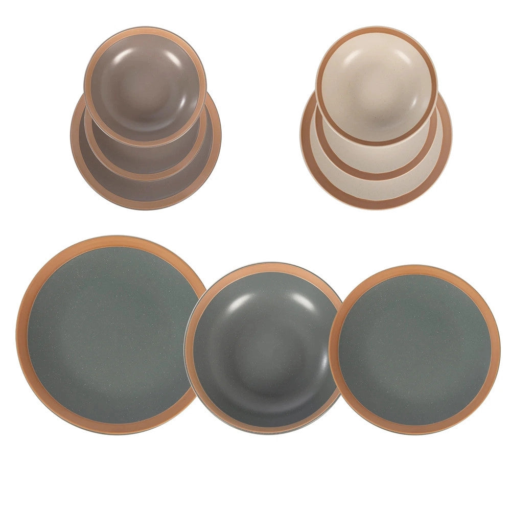 Trade Shop - Set Servizio Di Piatti In Stoneware 18 Pz Da Tavola Design Classico Elegante Con Bordo -