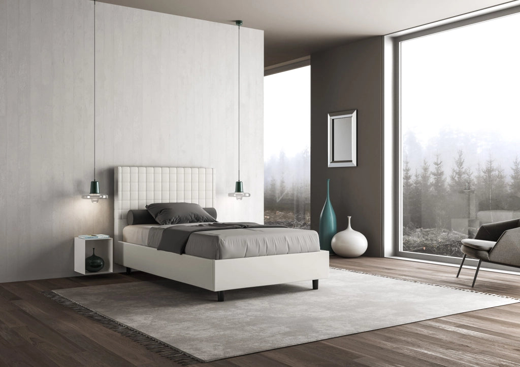 BS COM Letto una piazza e mezza contenitore imbottito 130x210 similpelle bianco
