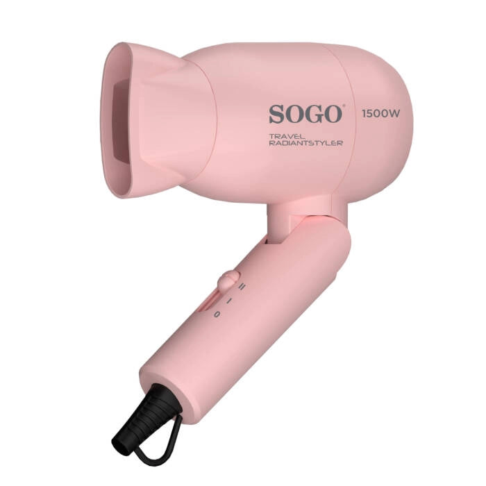 Set asciugacapelli e piastra 2 in 1 da viaggio 1500W con piega liscia 200°C, manico pieghevole e cavo girevole - Sogo