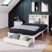 LETTO singolo 90x200 cm con cassetti e testiera libreria bianco