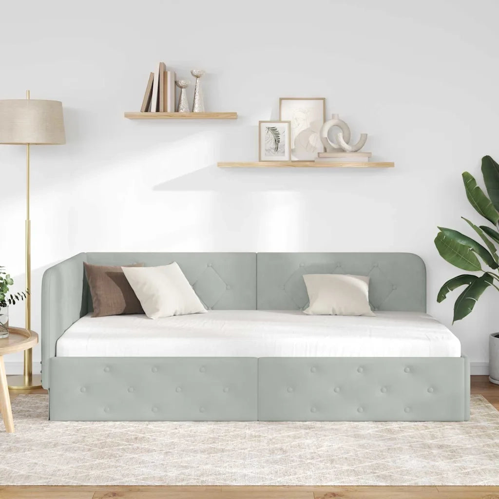 Cornice del letto ad angolo Grigio chiaro 90 x 200 cm Velluto