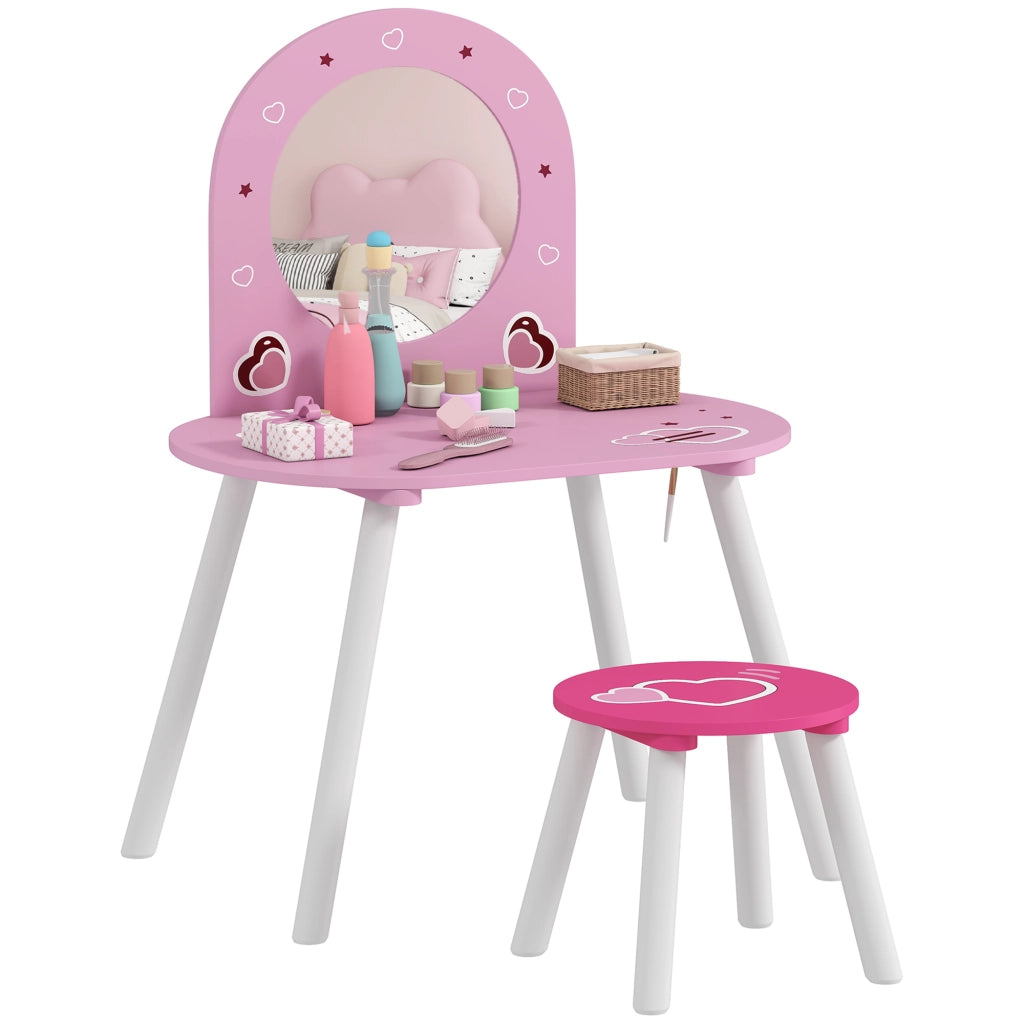 Tocador Bambini con Specchio e Sgabello ¨C Zephmum ¨C Rosa 3-6 Anni