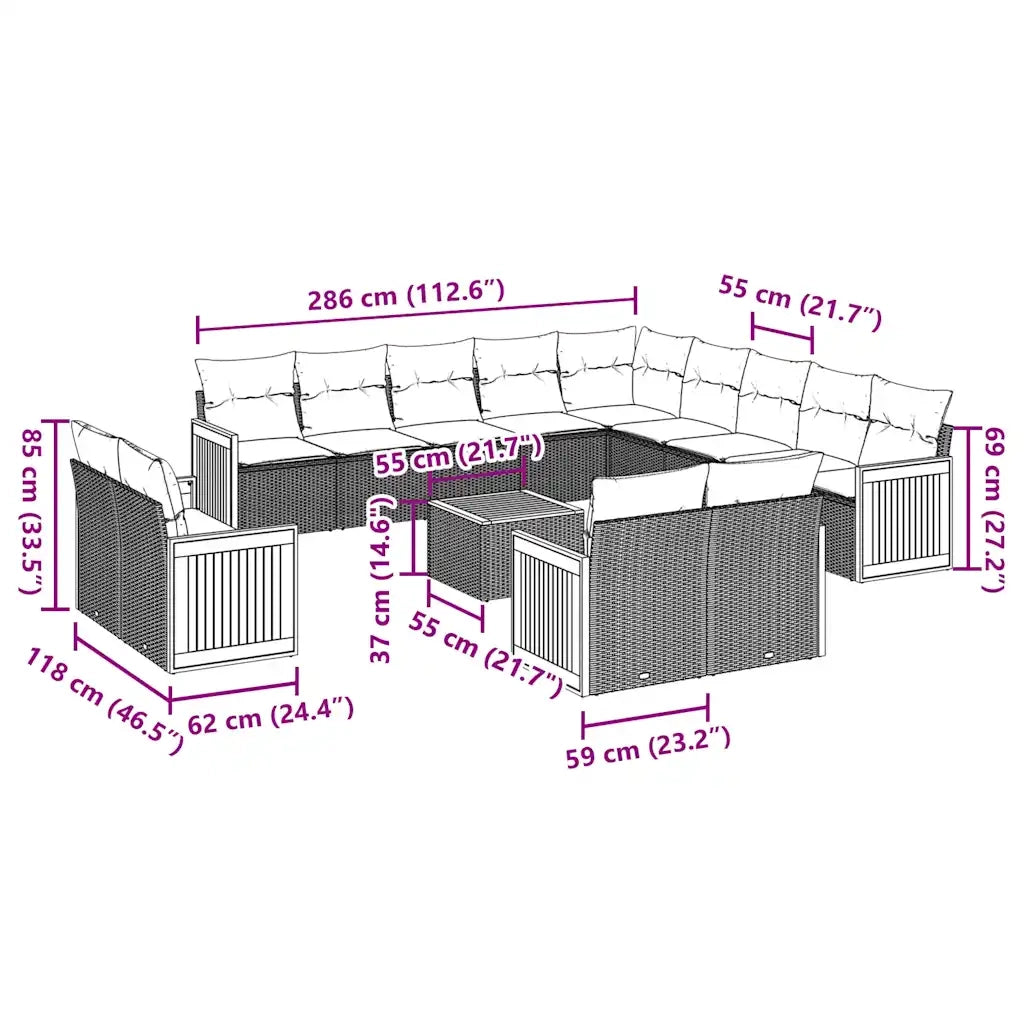 Set Divani da Giardino 14pz con Cuscini in Polyrattan Nero 3260614