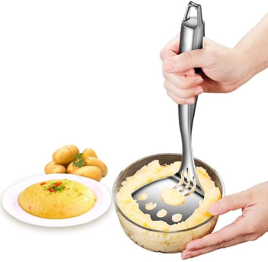 Trituratore di Patate per Purè, Spremipuree con Manico in Acciaio Inossidabile, Trituratore di Carne Robusto