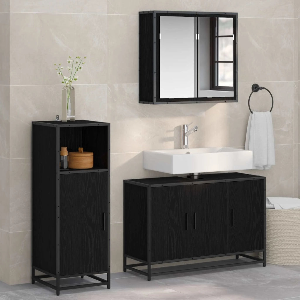 Set di mobili per il bagno 3 pcs Rovere Nero Legno multistrato 3402401