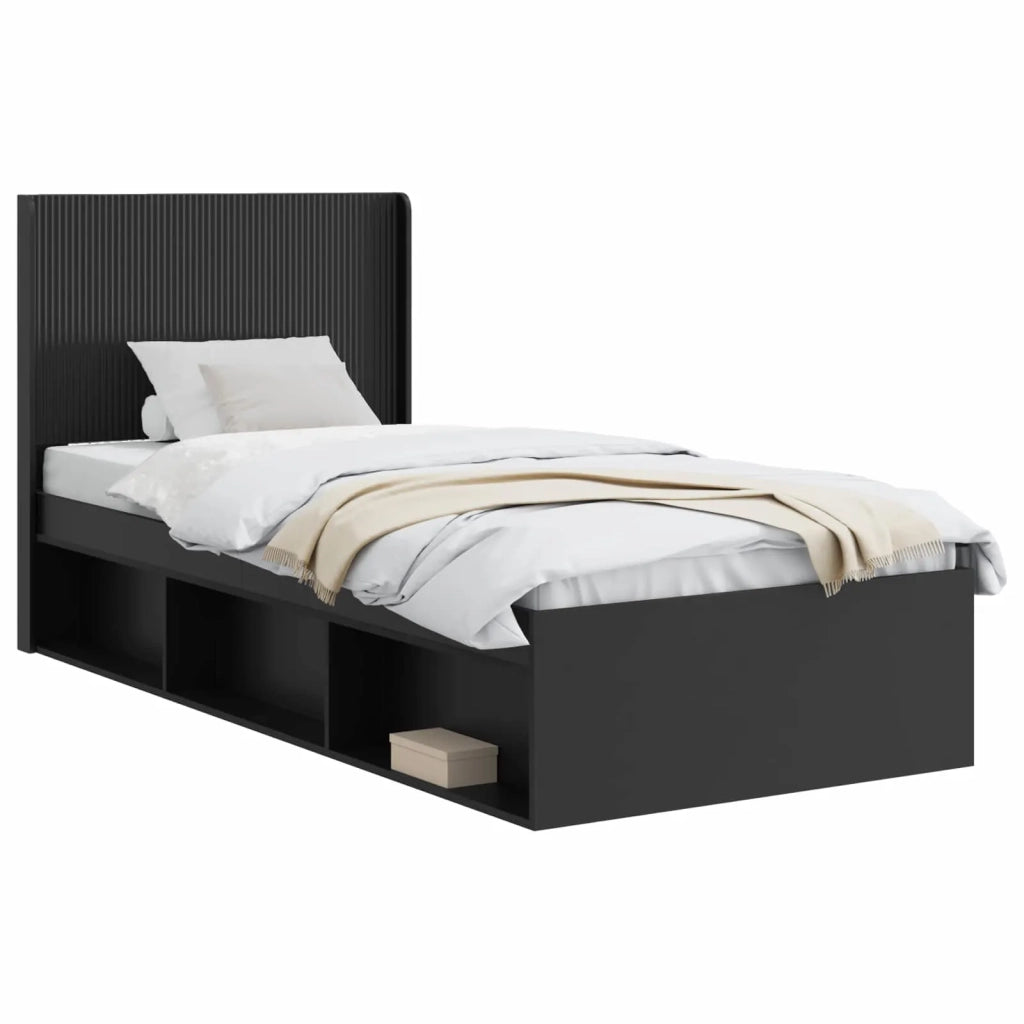 Struttura del letto con stoccaggio e testata Nero 75 x 190 cm 3413910