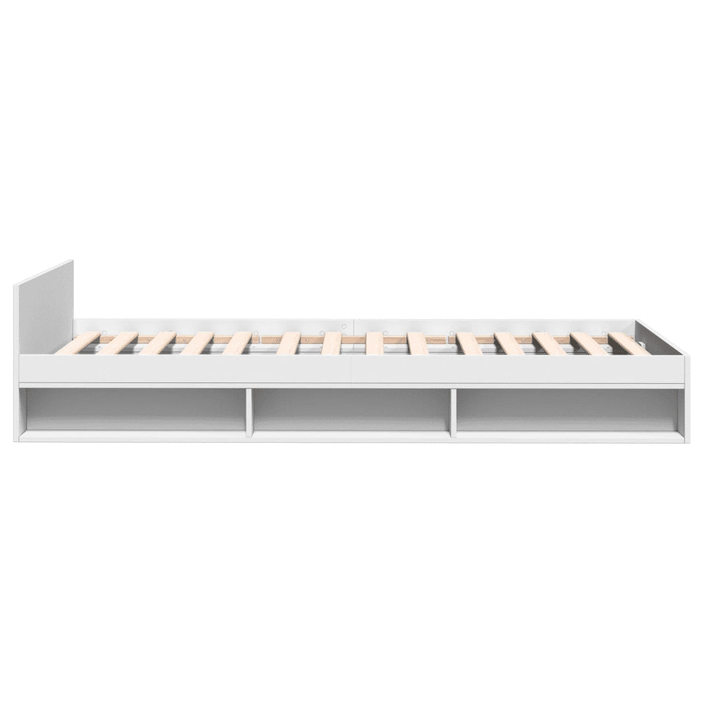 Letto singolo | Letto per adulti | Giroletto con Cassetto Bianco 90x200 cm in Legno Multistrato
