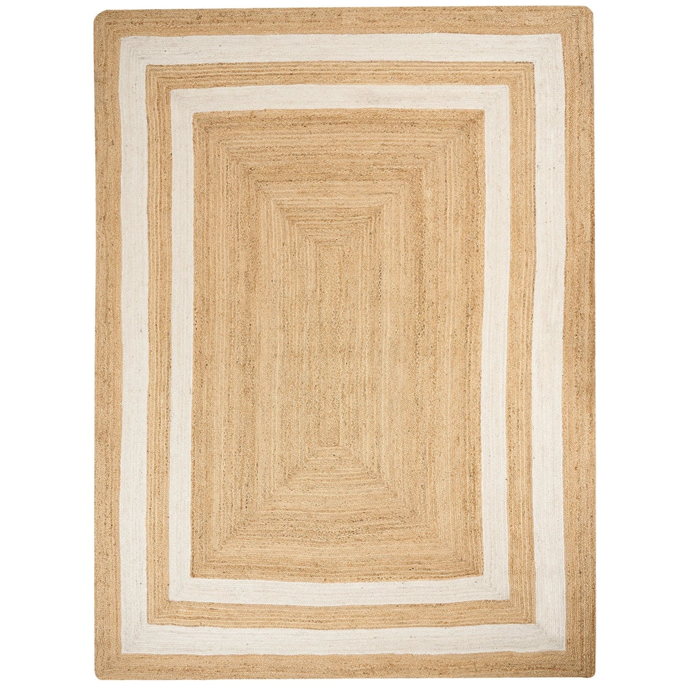 Tappeto Beige Juta 300 x 400 cm Intrecciato a mano con motivo a cornice Naturale Stile Boho Tessile