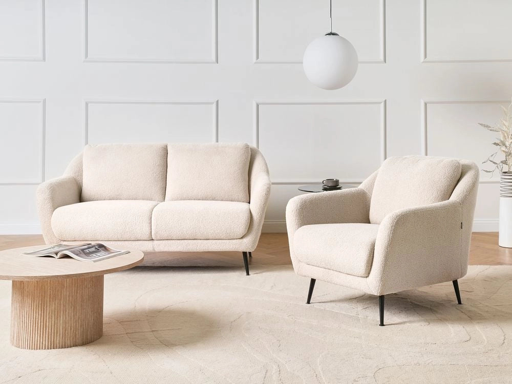 Set di divani a 3 posti boucle beige Gambe nere in ferro con braccioli Seduta spessa Stile moderno Soggiorno