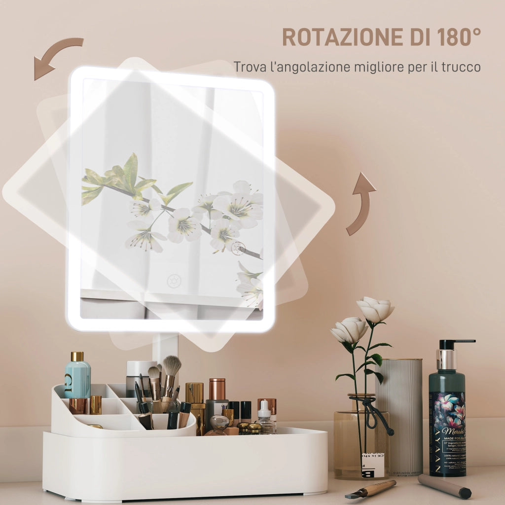 Specchio da Trucco con Luce e Organizer ¨C Minimal ¨C Bianco