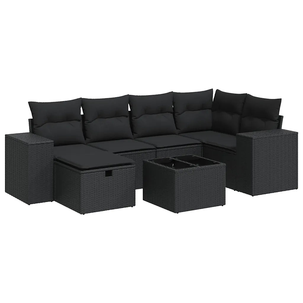 Set Divani da Giardino con Cuscini 7pz Nero Polyrattan 3325691