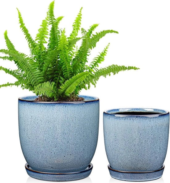 Set di 2 vasi ceramici per piante - interni - decorativi - 2 pezzi - blu - ceramici - 12 cm e 15 cm